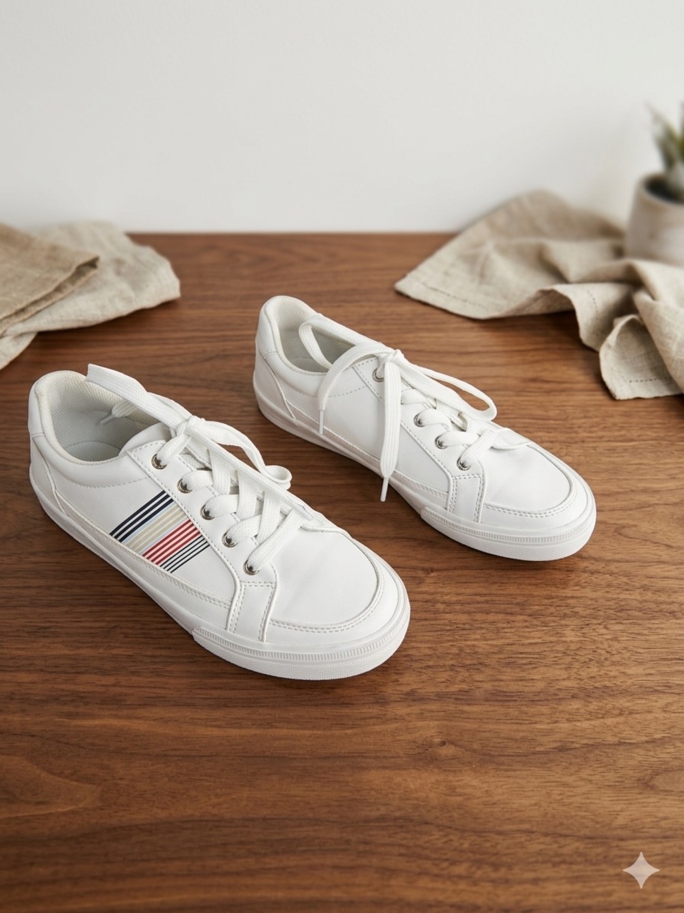 Tommy Hilfiger White Sneakers with Navy & Red Accent